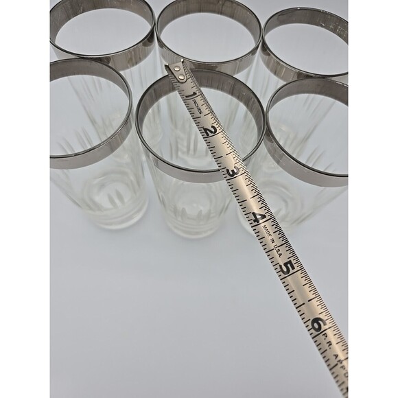 MCM Silver Rim High Ball Etched Glasses "Dorothy Thorpe Style" Set of 6 - Picture 4 of 8